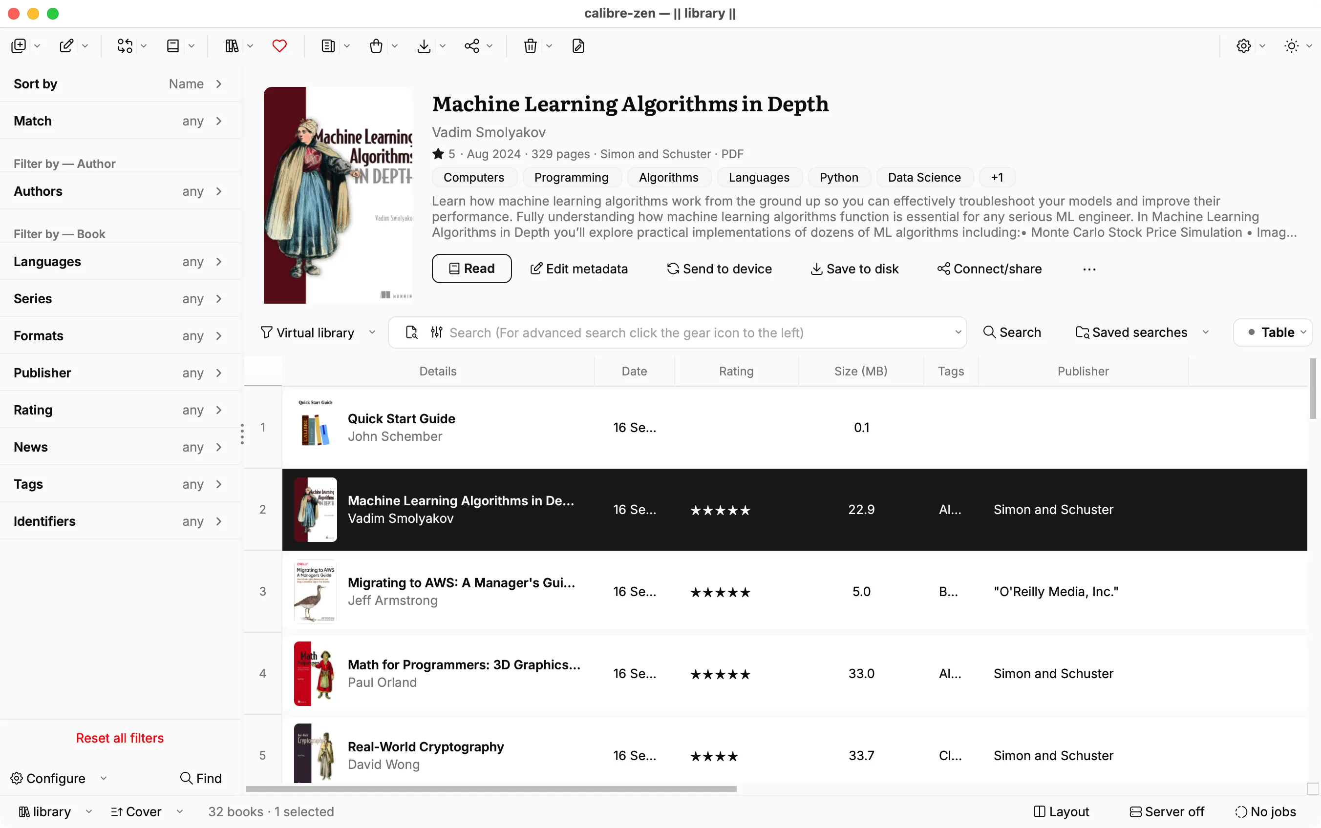 The Calibre Zen library in the light theme